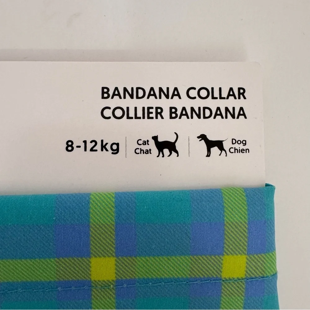 MINISO Pets Plaid Bandana Collar Blue Green 17-26 lb NWT